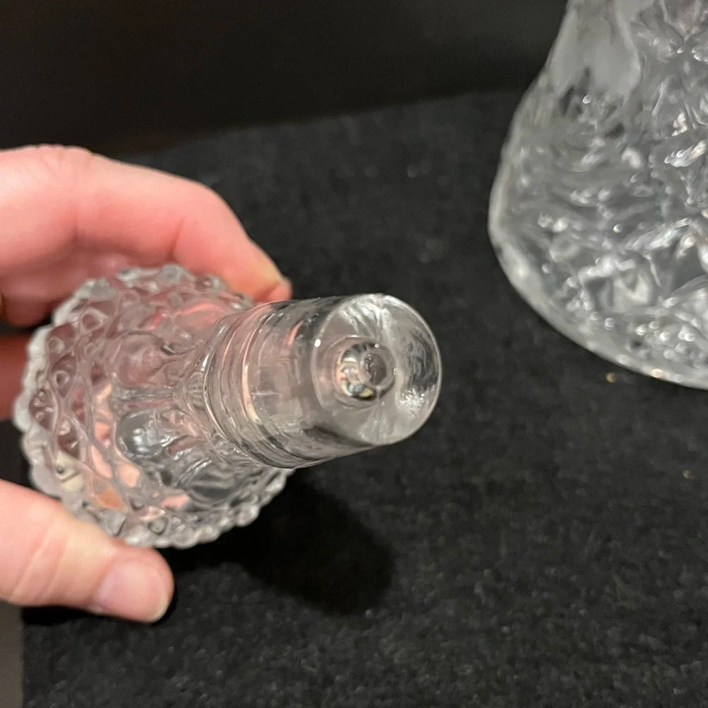 Vintage Cut Crystal Decanter with Stopper Etched Floral Design